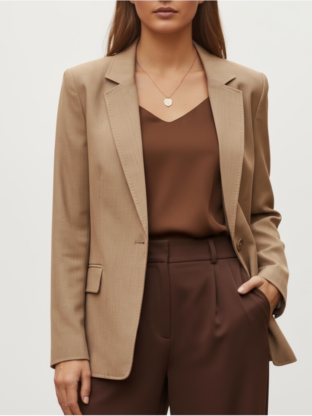 Preston York Tan Beige Single Button Blazer Suit Jacket Office Career Size 14